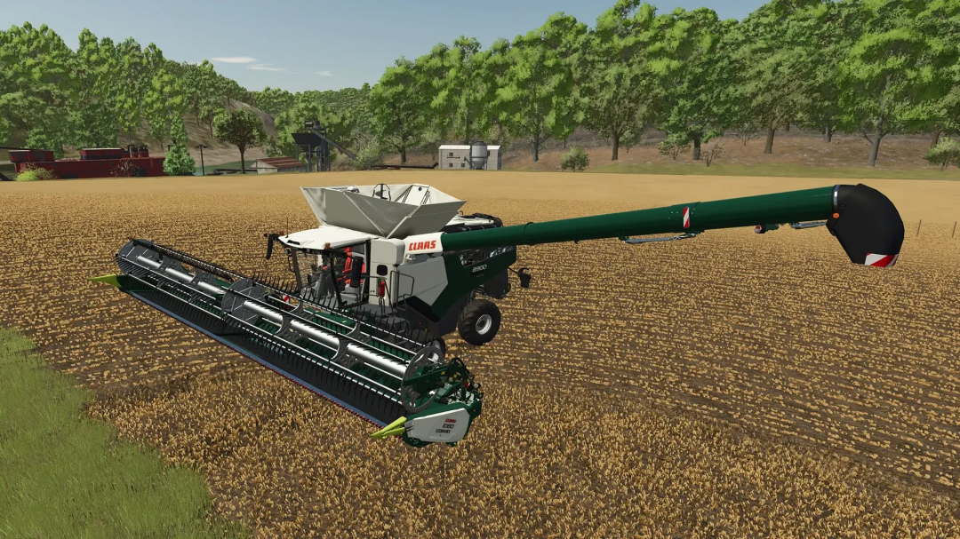 CLAAS Lexion combine harvester mod in FS25 harvesting a wheat field.