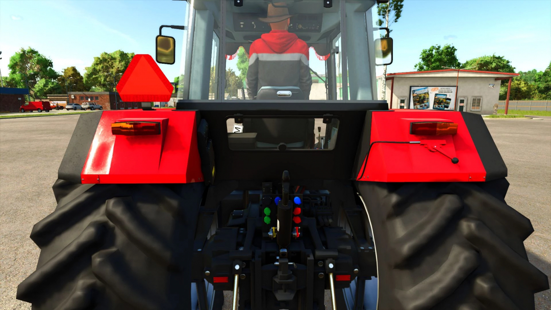 Rear view of Case IH 1455XL Edit v1.0.0.0 mod in FS25, showcasing tractor's attachment points.