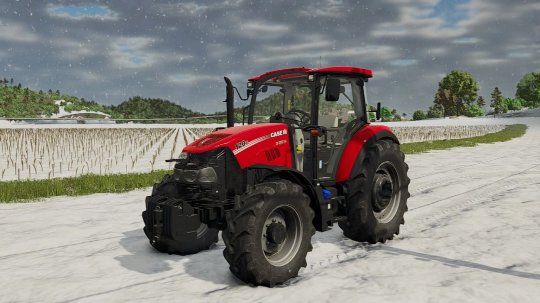 Case IH Farmall C Series tractor in snowy field in FS25 mod.