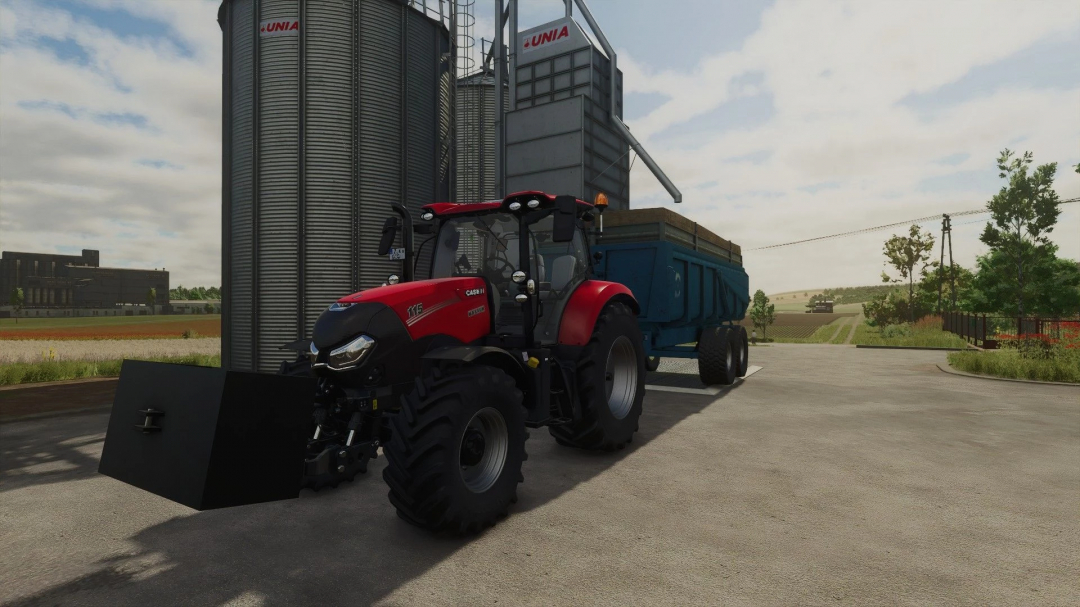 FS25 mods: Case IH Maxxum 145 CVX tractor at silo in Farming Simulator 25.