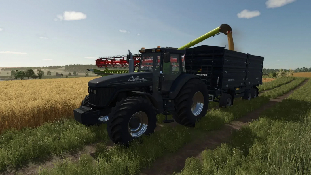 FS25 mod Challenger MT600 Series Special Edition Warrior v1.0.2.0 harvesting in a field.