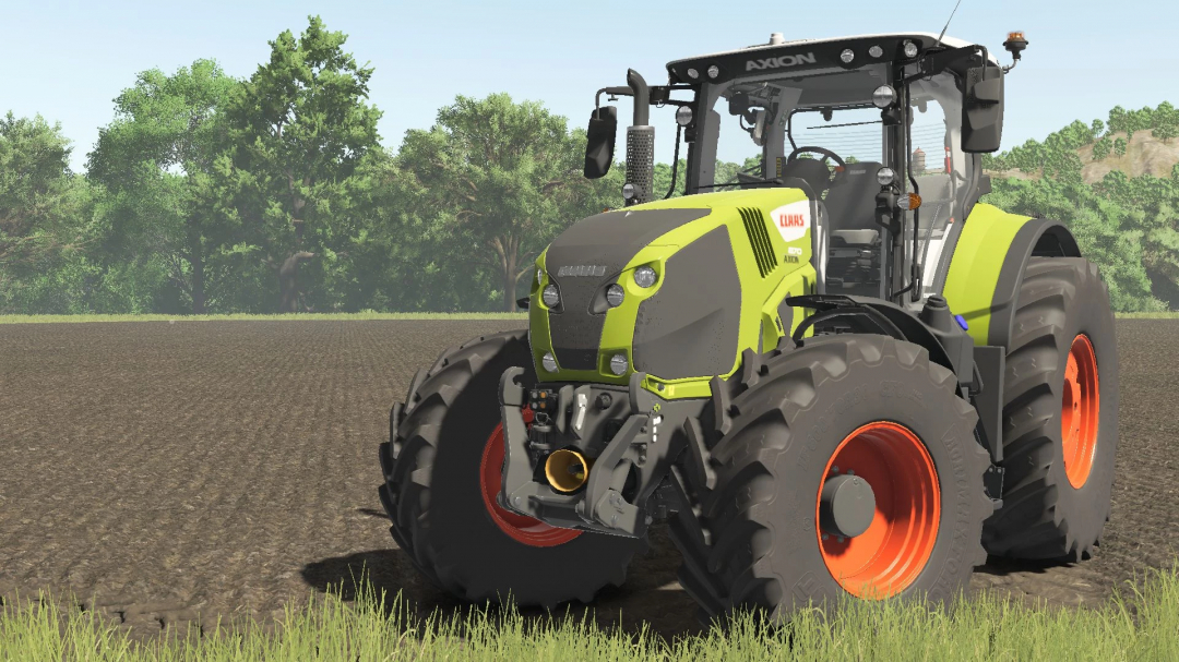 FS25 mod image showing Claas Axion 800 tractor in a field, Farming Simulator 25.