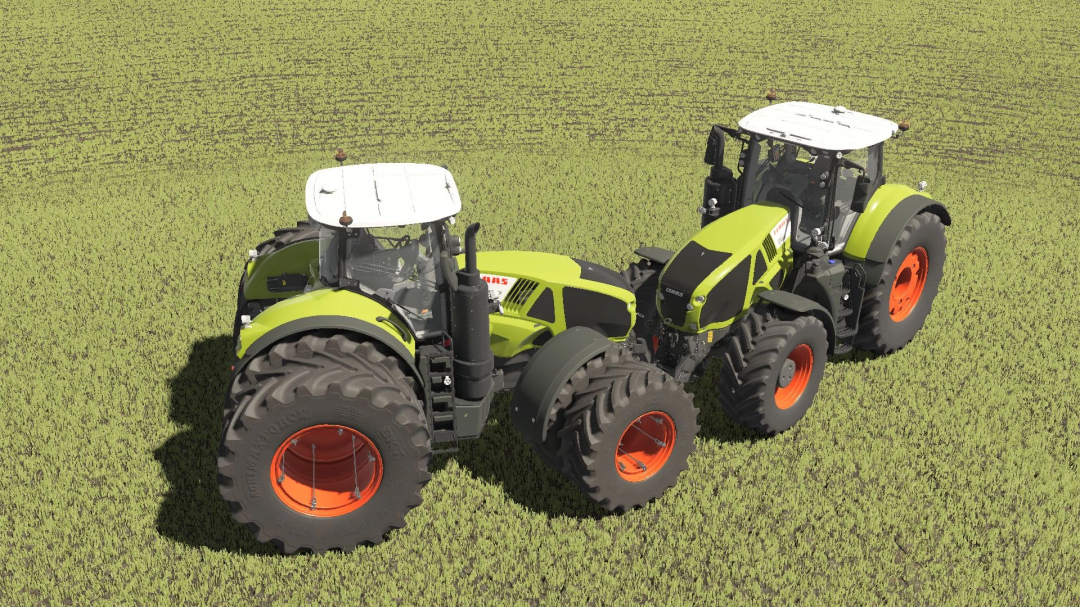 Claas Axion 900 tractors in FS25 mod on a field.