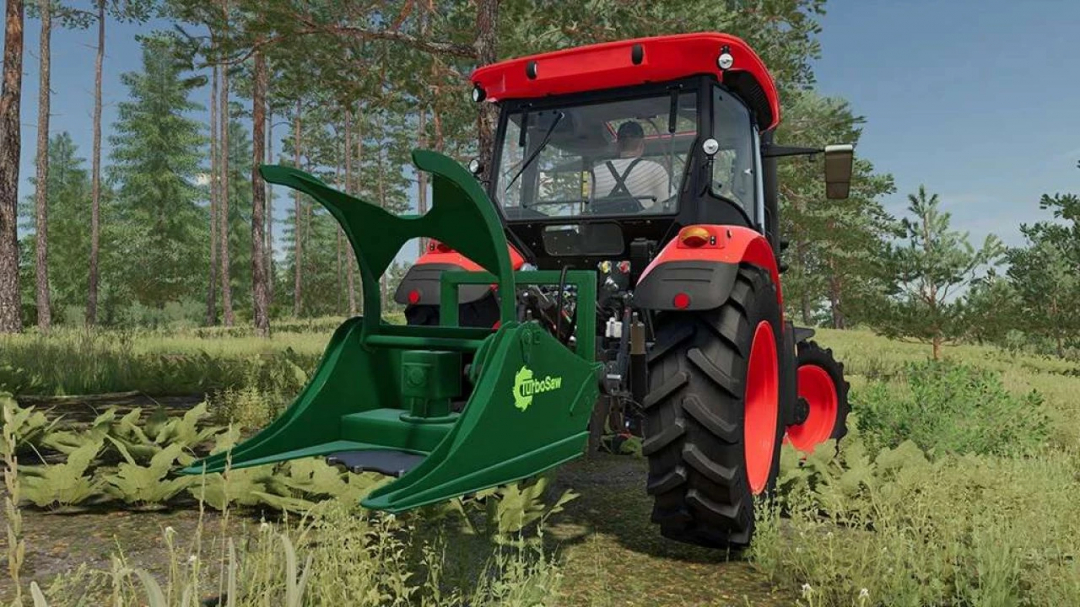 Tractor with DFM TOOLS mod in FS25 forest, showcasing Farming Simulator 25 mods.