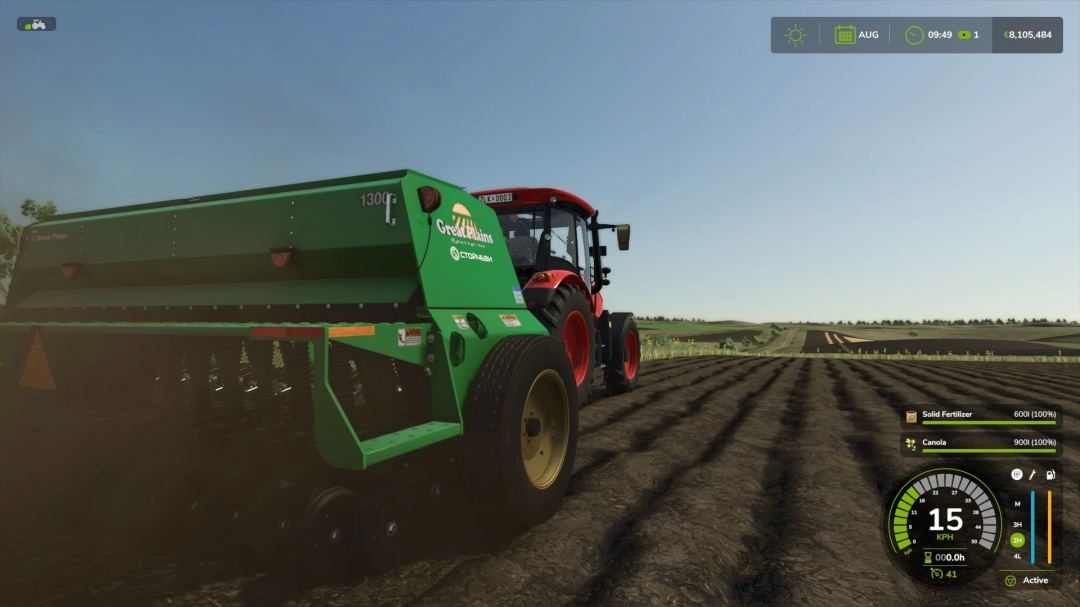 FS25 GREAT PLAINS 1300F mod depicted plowing a field in Farming Simulator 25.