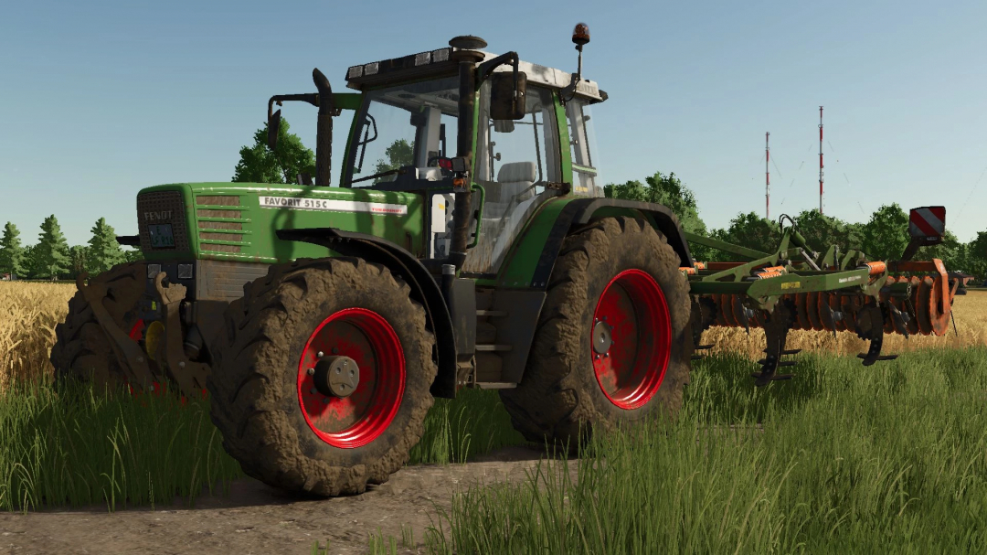 Fendt Favorit 500 tractor mod in FS25, showcasing a detailed design in a field environment.