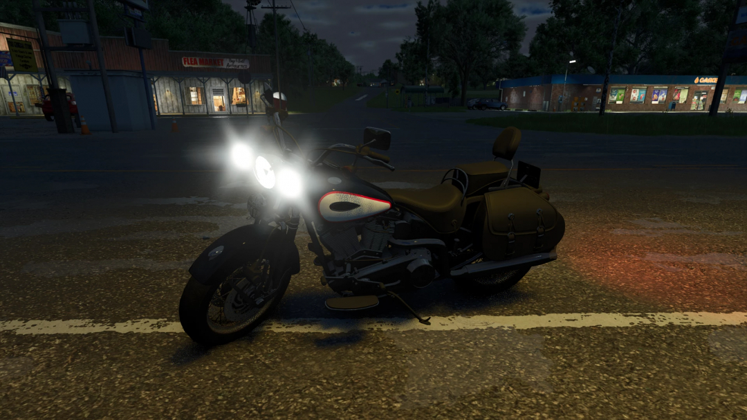 FS25 mod Harley-Davidson Heritage Springer 2002 v1.0.0.0 displayed at night in a virtual scene.