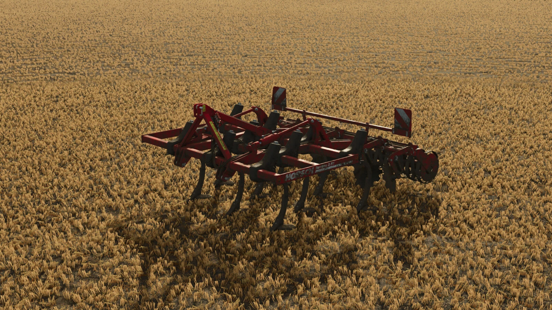 FS25 mod Horsch Terrano 3FX v1.0.0.0 cultivator in a harvested field, Farming Simulator 25.