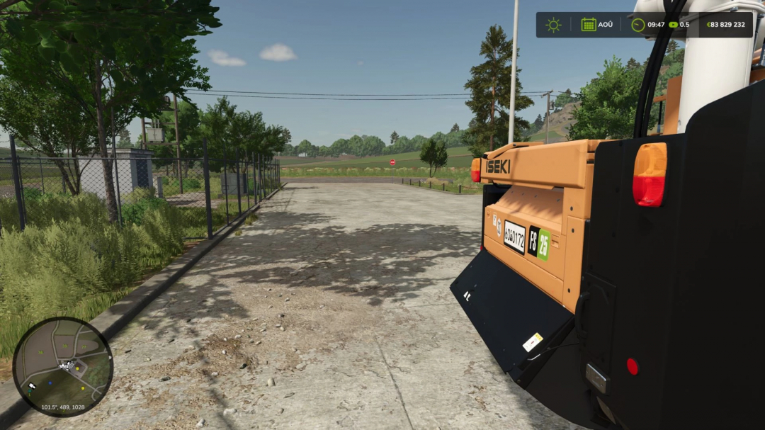 FS25 Iseki HJ6130 Edit v1.0.0.0 mod showing a close-up of the vehicle on a rural farm road.