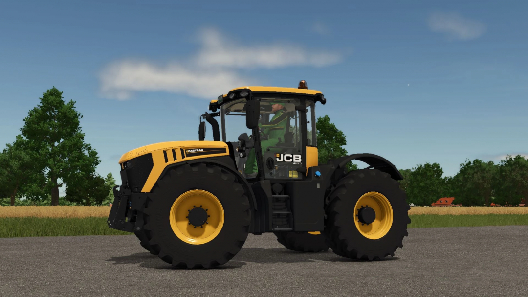 JCB Fastrac 4220 tractor mod for Farming Simulator 25 showcasing its design in a rural setting.