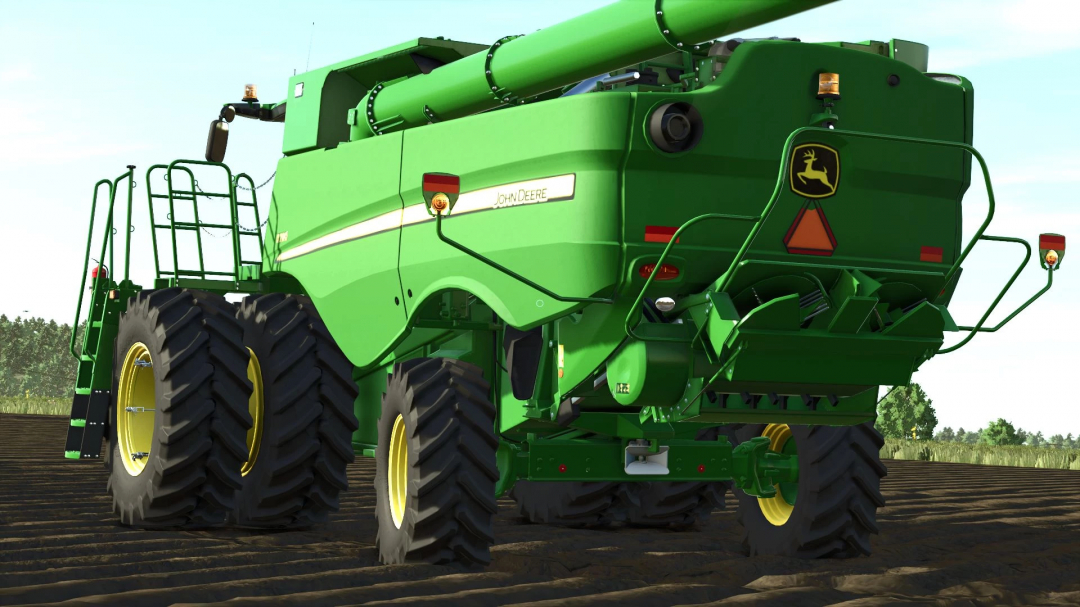 John Deere S790 mod for Farming Simulator 25, showcasing rear view on a field.