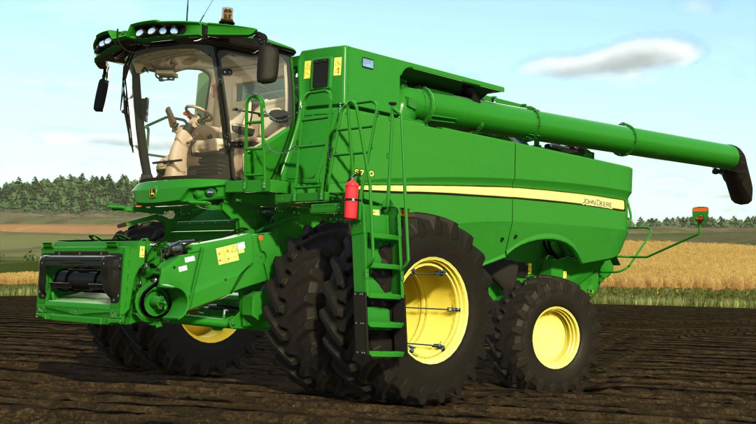 John Deere S790 combine mod for FS25 in a field.