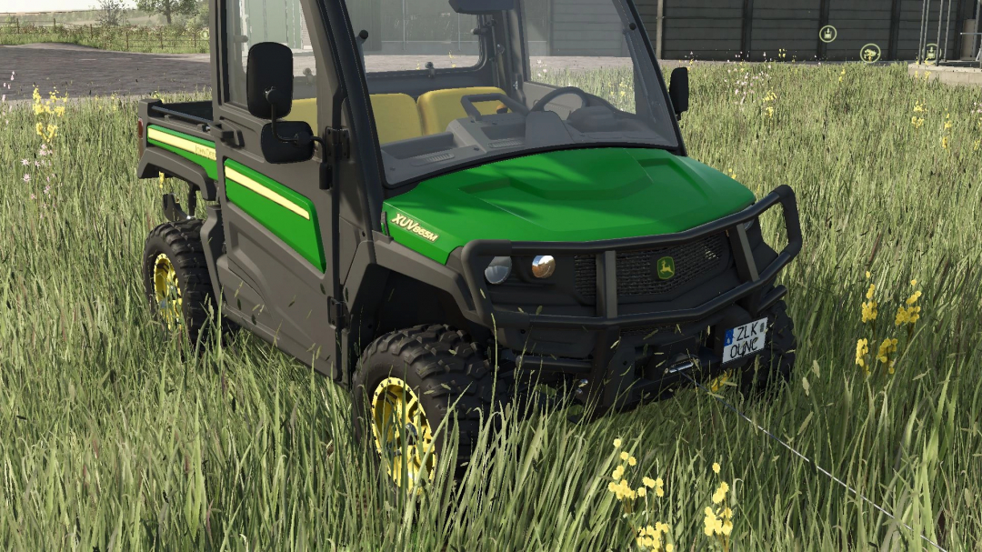 John Deere XUV 865M mod in Farming Simulator 25, exploring grassy terrain. FS25 mods.