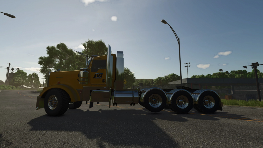 Kenworth W900L truck mod for FS25 on a sunny day, showcasing its sleek design.