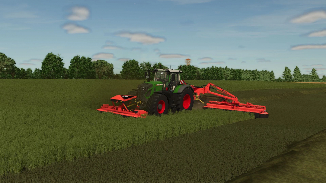 FS25 Kongsklide Mower Pack mod showcasing a tractor mowing a field.