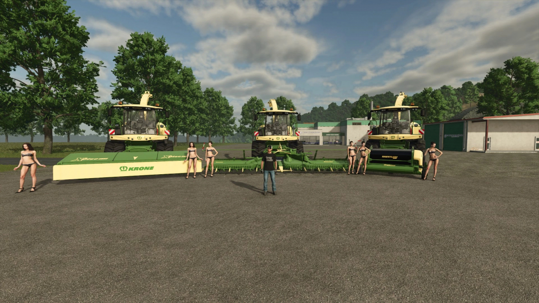 Farming Simulator 25 Kröne Big X 1156 modified mod v1.0.0.0 with people standing around in a farm setting.