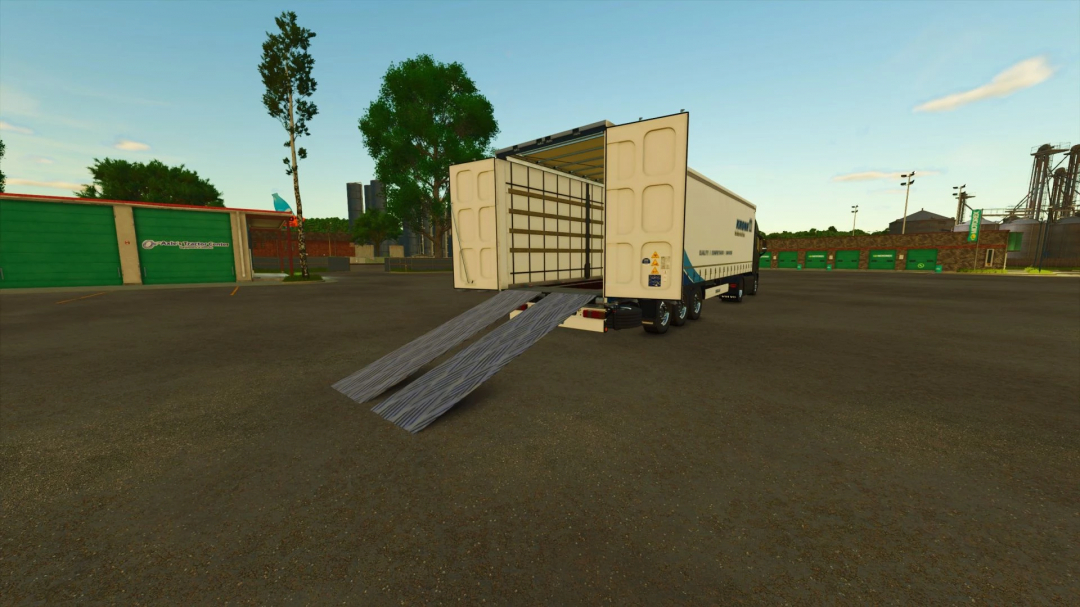 Krone Profil-liner trailer with ramps in FS25 mods, parked on a lot.