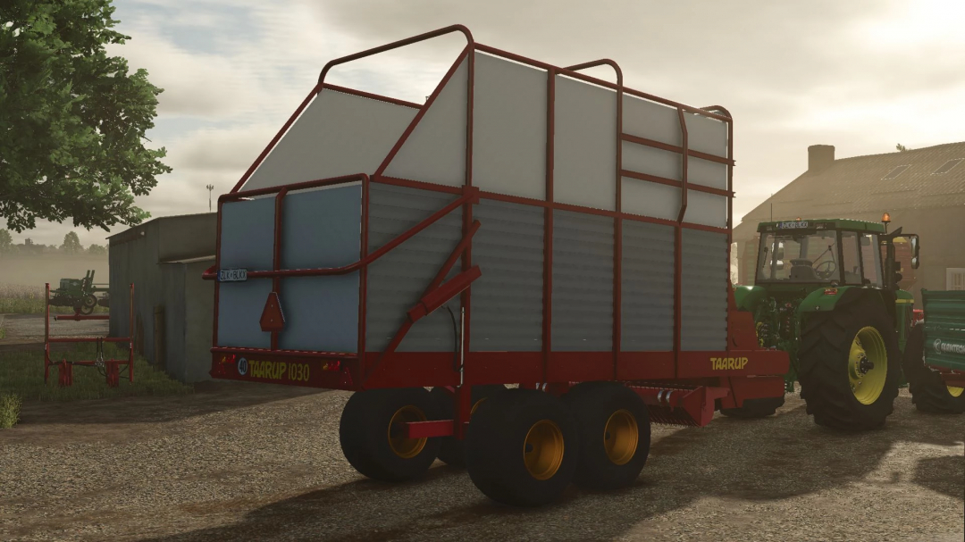 FS25 mod Kverneland Taarup 1030 trailer attached to a tractor in Farming Simulator 25.