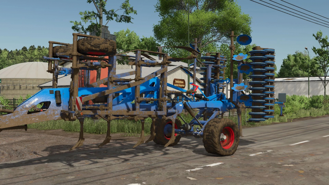 Lemken Karat 12 farming equipment mod for Farming Simulator 25, showcasing a cultivator in a rural setting.