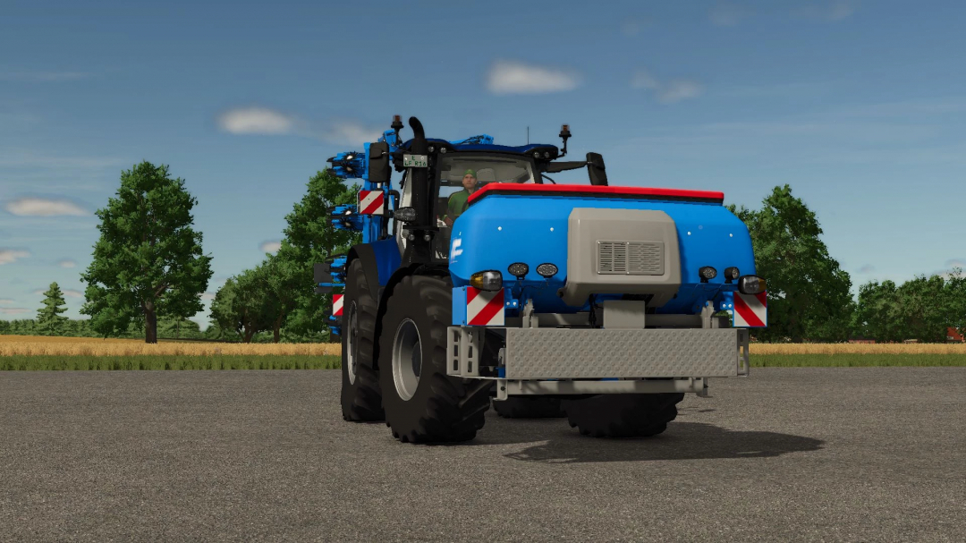 FS25 mod Lemken Solitair 23 v1.0.0.0 with blue and red detailing in a field setting