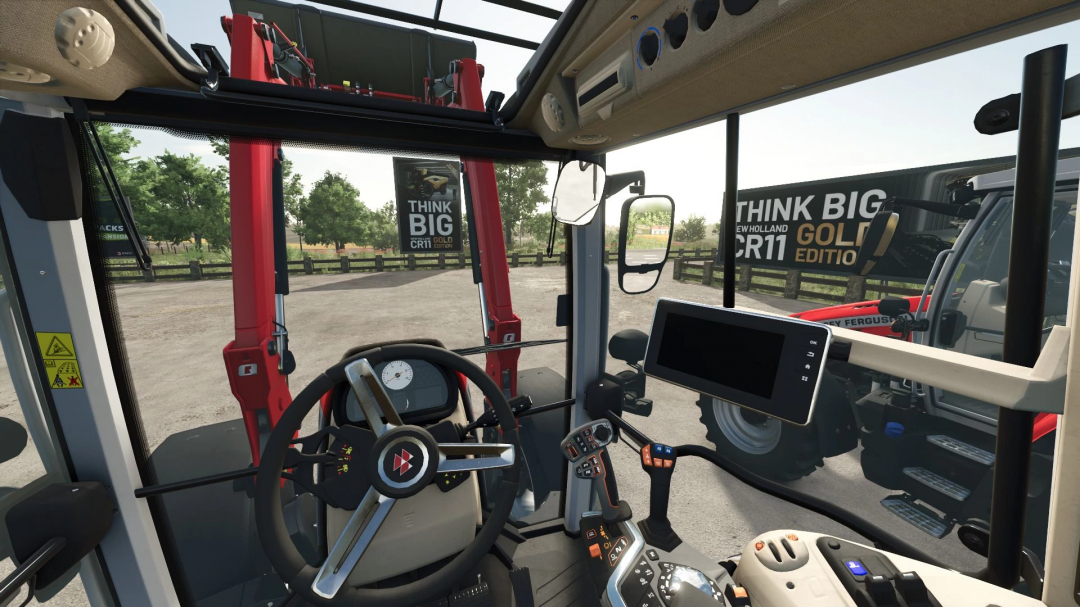 Interior view of Massey Ferguson 5S tractor in Farming Simulator 25 mod, showcasing controls and cabin design.