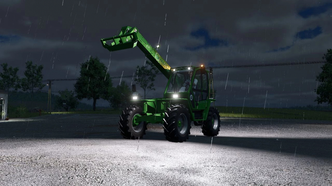 Merlo Turbofarmer P 41.7 mod in FS25 during rain at night