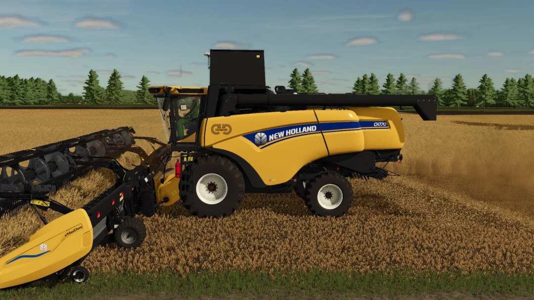 New Holland CH Series harvester in FS25 mod harvesting a field.