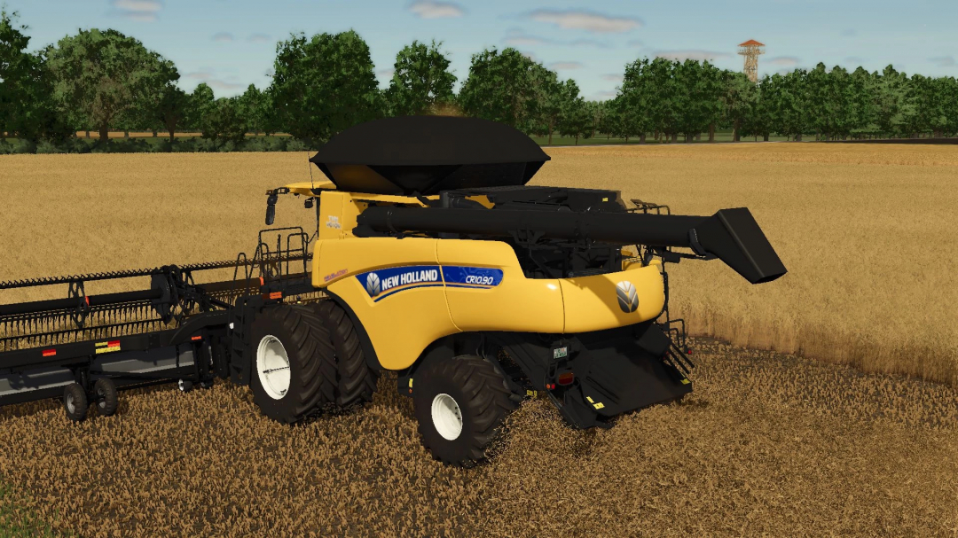 New Holland CR Series harvester in a field, mod for FS25.