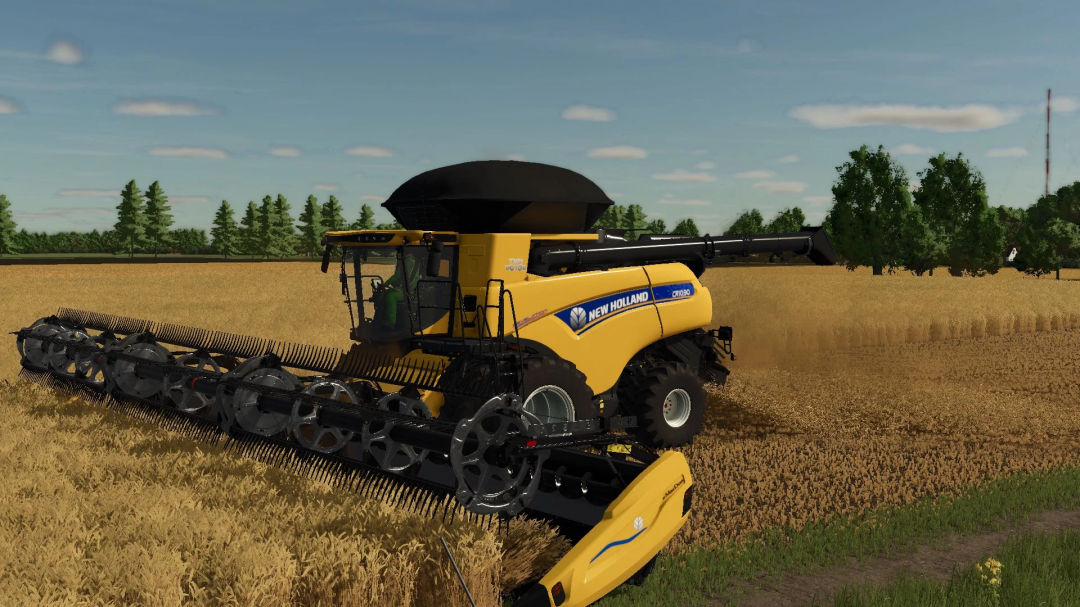 New Holland CR Series harvester on a field in FS25 mod, Farming Simulator 25.