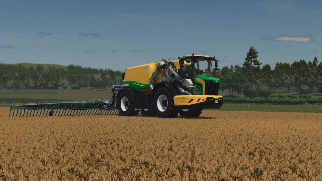 OXBO AT 5104 LNMS v1.0.0.0 in FS25 mod, a farming vehicle in a field.