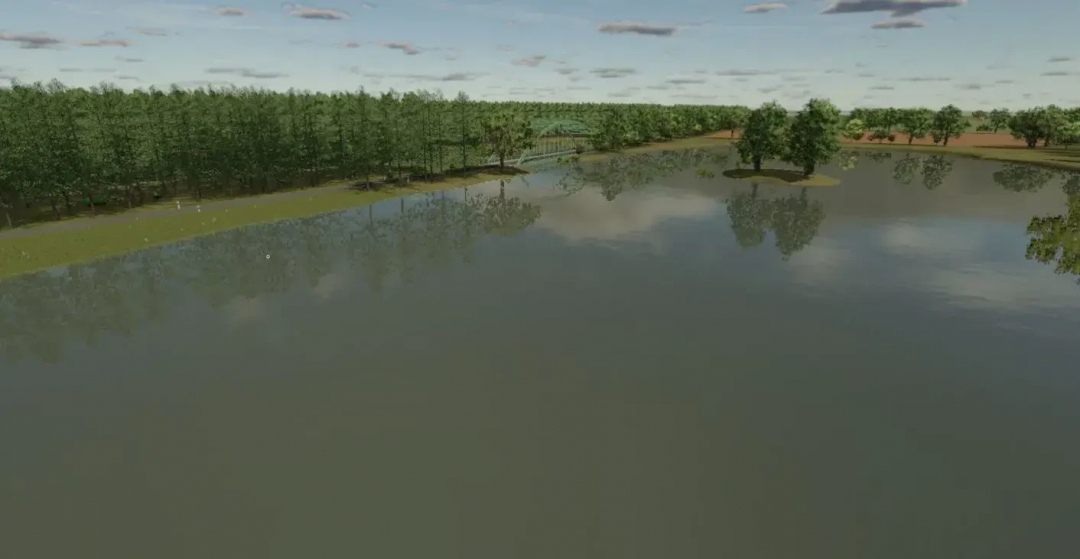 Scenic view of Papenburger Map 4K with trees and water reflection in FS25 mod.