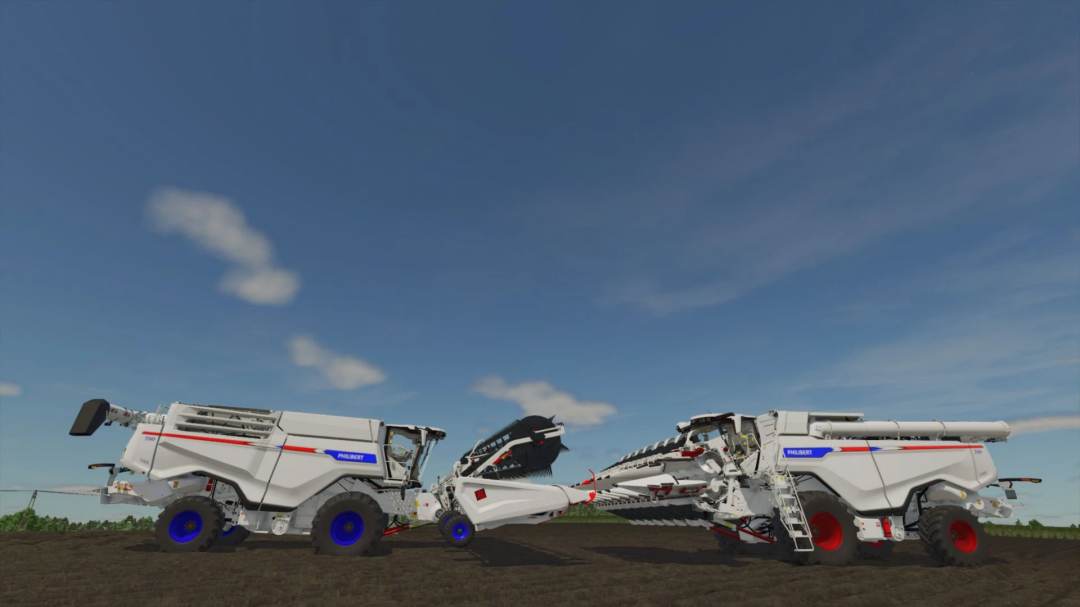 Philibert GXX780 combine in FS25 mod, displayed in a field under a clear sky.