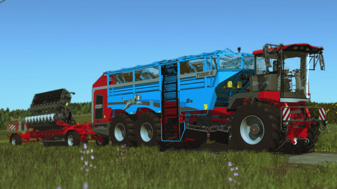 FS25 mod showing ROPA Tiger6S Premium harvester in a field.