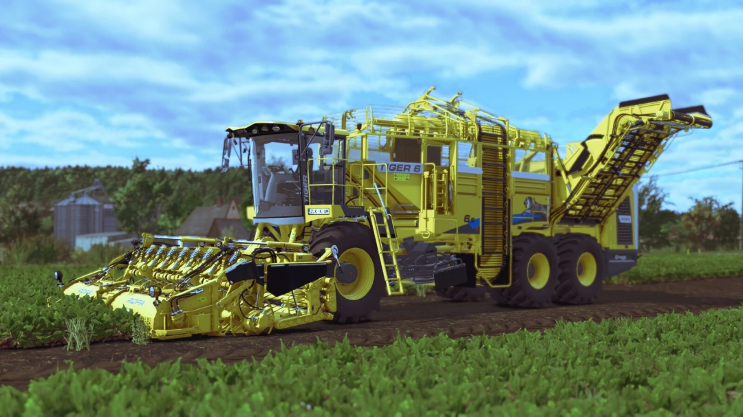 ROPA Tiger6S Premium harvester mod in FS25, operating in a lush green field.