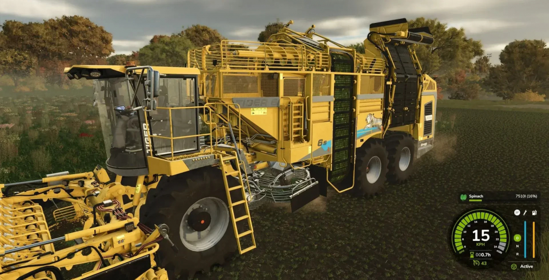 FS25 mods: Ropa Tiger 6s harvester on a field in Farming Simulator 25.