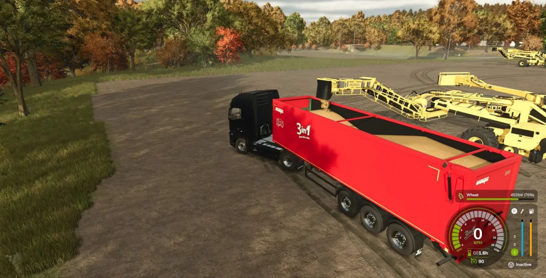 FS25 mod image showing Ropa Tiger 6s loading wheat into a red trailer in Farming Simulator 25.