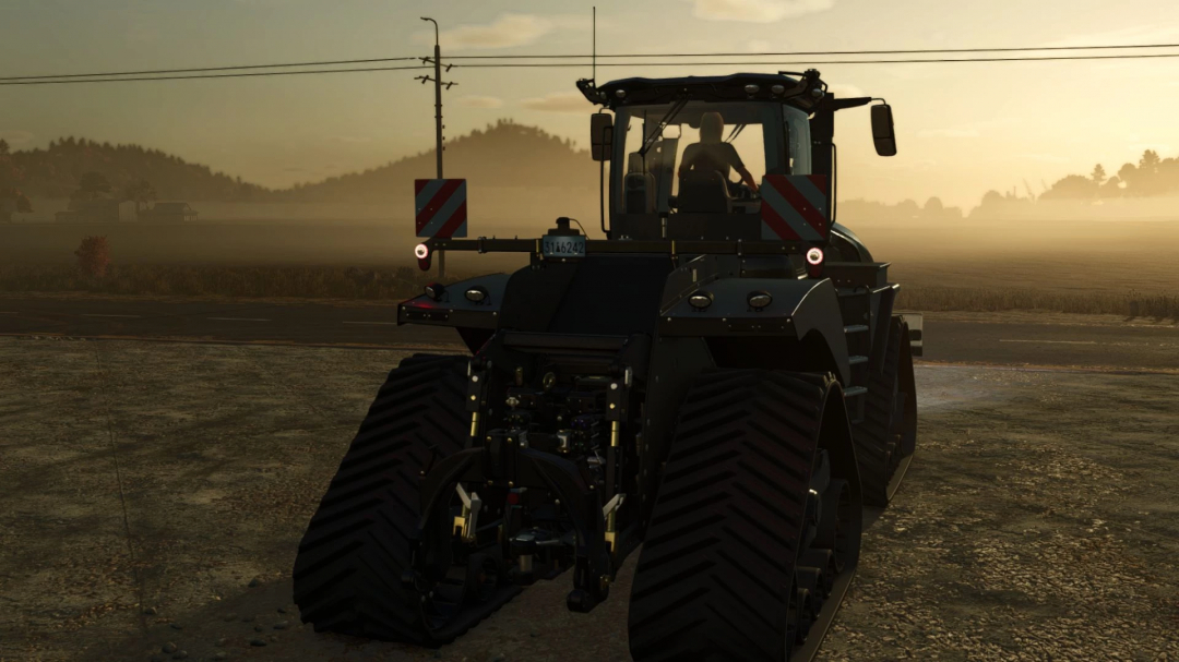 Steiger 715 Black Edition tractor mod for FS25, shown in a sunset setting.