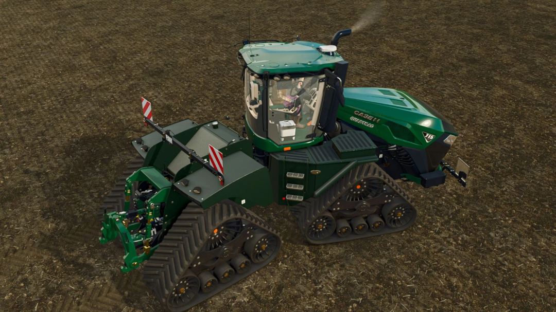 Steiger 715 Green Edition tractor mod in FS25, featuring detailed treads and cabin design.