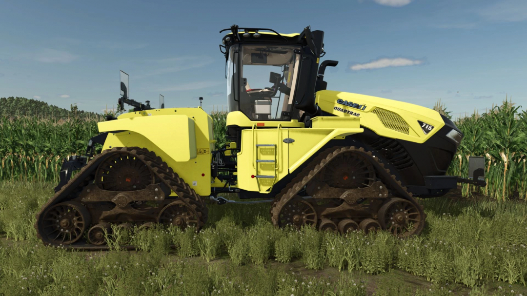 Steiger 715 Yellow Version mod in FS25, shown in a cornfield setting.