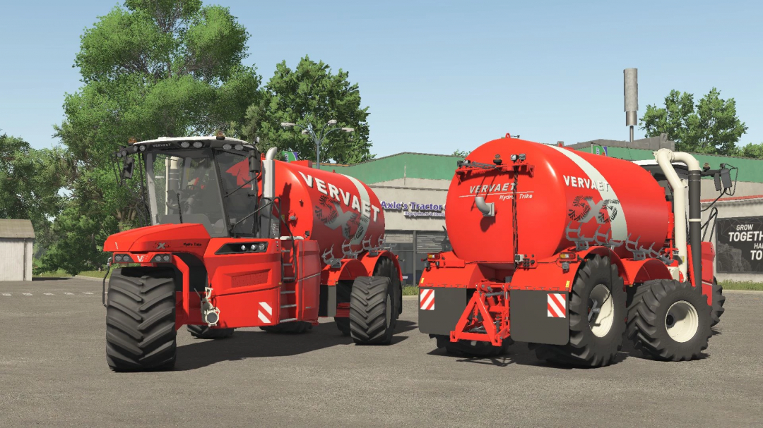 Vervaet HydroTrike XL mod in FS25, showcasing red agricultural equipment in a farm setting.