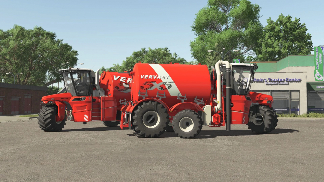 Vervaet HydroTrike XL mod in FS25, parked at Axle's Tractor Center, showcasing its robust red machinery.