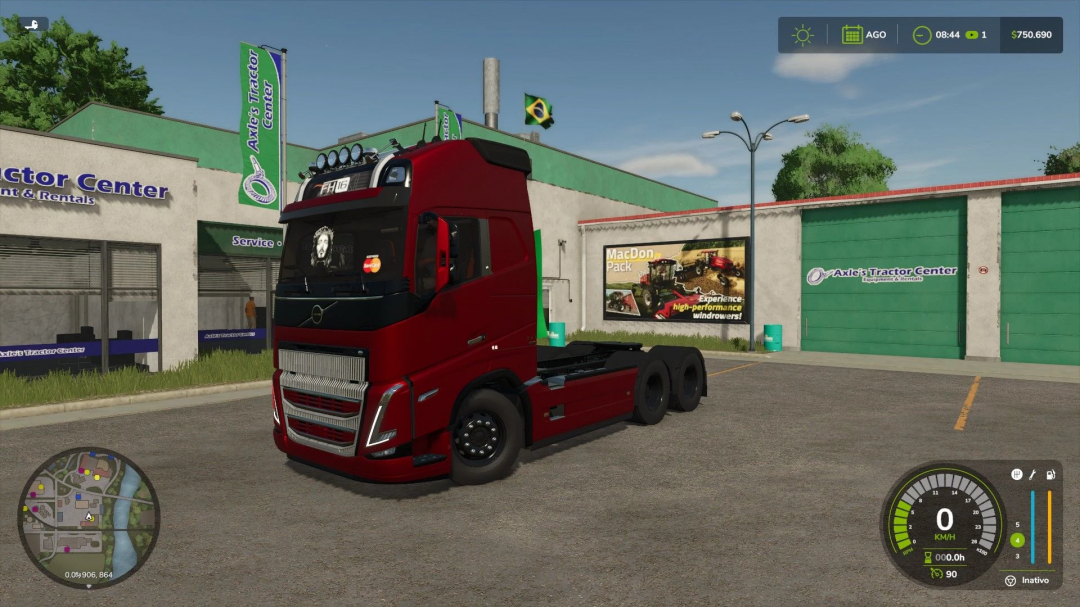 Volvo FH16 truck mod in FS25 parked at Axle's Tractor Center.