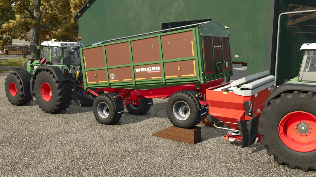 FS25 mod Wooden wedge v1.0.0.0 supporting trailer in Farming Simulator 25.