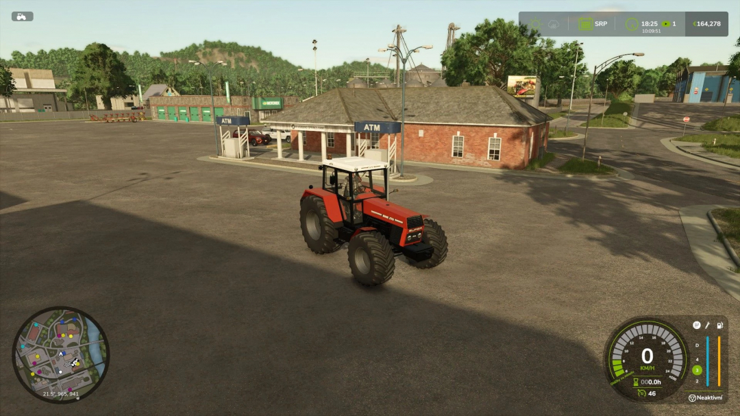 Zetor ZTS 16245 tractor mod in Farming Simulator 25, featuring real sounds, parked near a building and ATM.