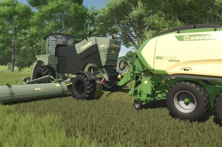 fs25-mods,  FS25 mod Big M 450 Zapf v1.0.0.0 featuring Krone machinery in a field setting.