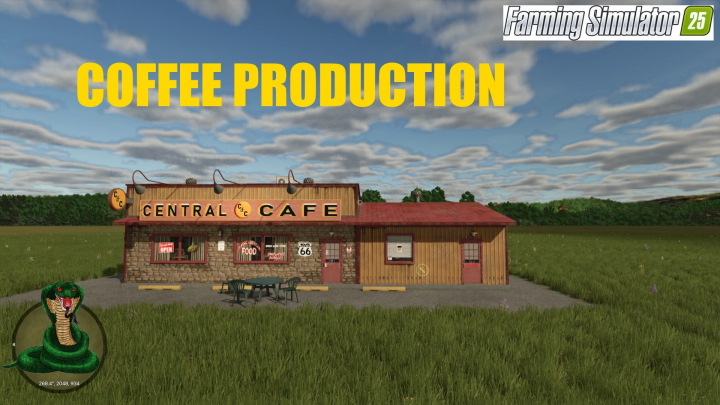 fs25-mods,  FS25 mod image showing coffee production at Central Cafe in Farming Simulator 25.