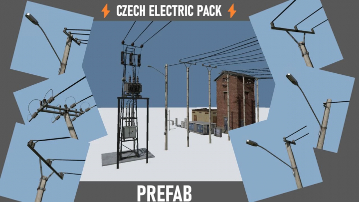 fs25-mods, Czech Electric Pack Prefab v1.0.0.0 for FS25 features detailed power lines and infrastructure mods.