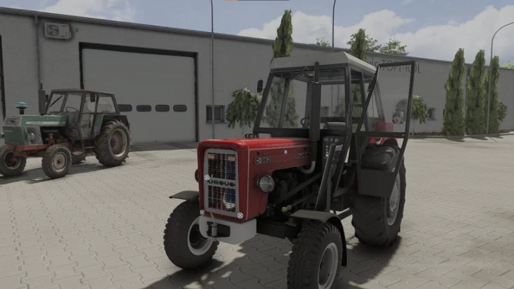 fs22-mods,  FS22 URSUS C-360 tractor mod in Farming Simulator 22, parked outside a garage.