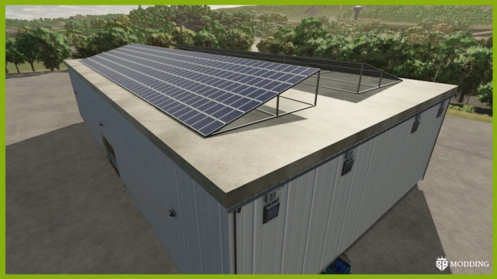 fs25-mods,  FS25 mod Farm Silo Deluxe v1.0.0.0 featuring a farm building with solar panels on the roof.