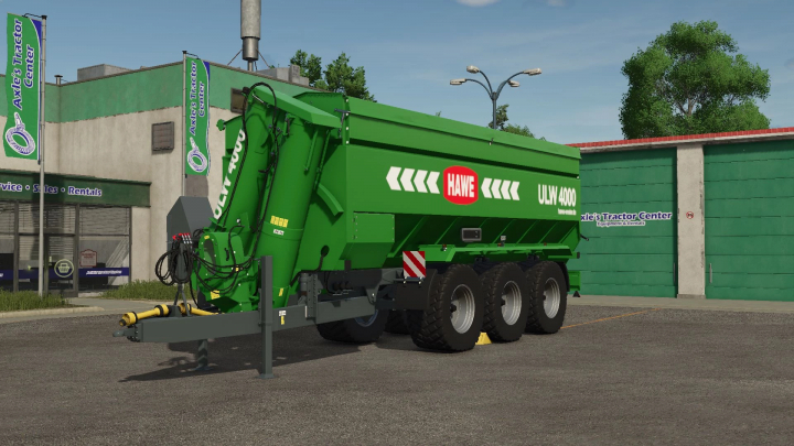 fs25-mods, Hawe ULW 4000 trailer mod for Farming Simulator 25 in front of Axle's Tractor Center.